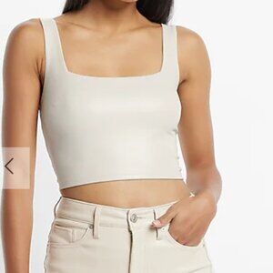 Express Faux Leather Bodycon Cream / White Crop Top, Size XS